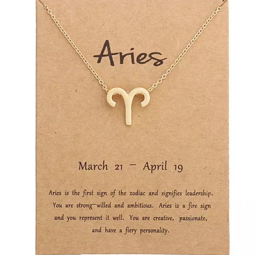 Aries Zodiac Pendant Gold Tone Chain Necklace